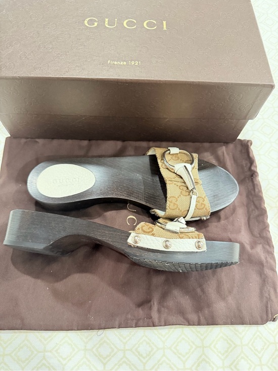 Gucci Shoes - Gucci Brown Monogram Canvas Slide Sandals with Silver Tone Hardware